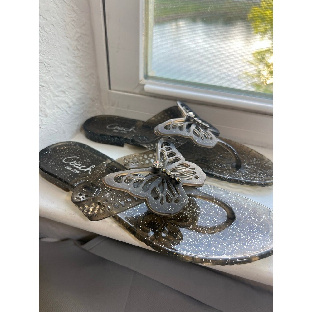 Coach Pasarella Glitter Butterfly Jelly Thong Sandals Women’s Size 6